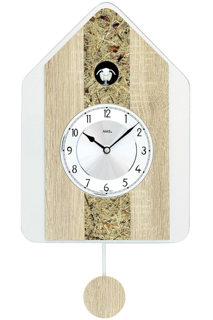 Horloge coucou moderne musical couleur bois naturel et foin