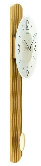 Horloge murale &agrave; balancier dor&eacute;e moderne en bois et verre profil