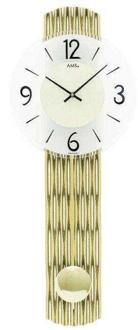 Horloge murale à balancier dorée moderne en bois et verre