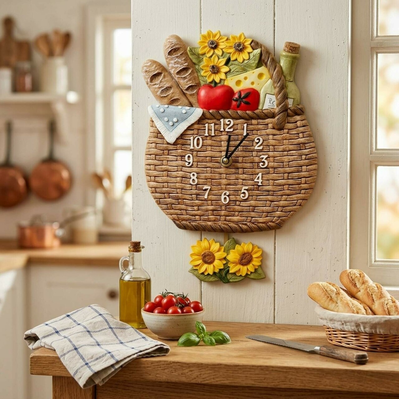 Pendule murale pour cuisine panier du march&eacute; marron_lifestyle
