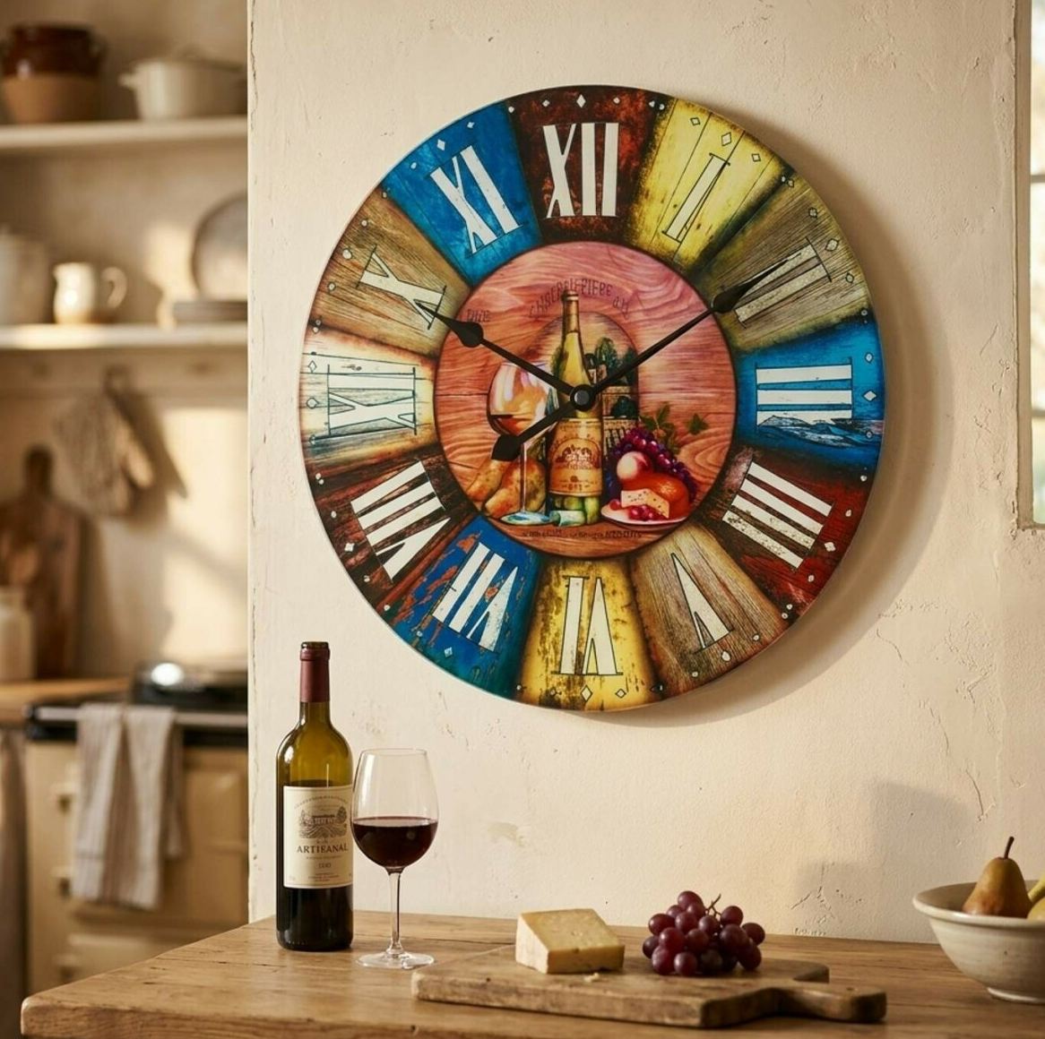 Pendule murale ronde color&eacute;e chiffres romains_lifestyle
