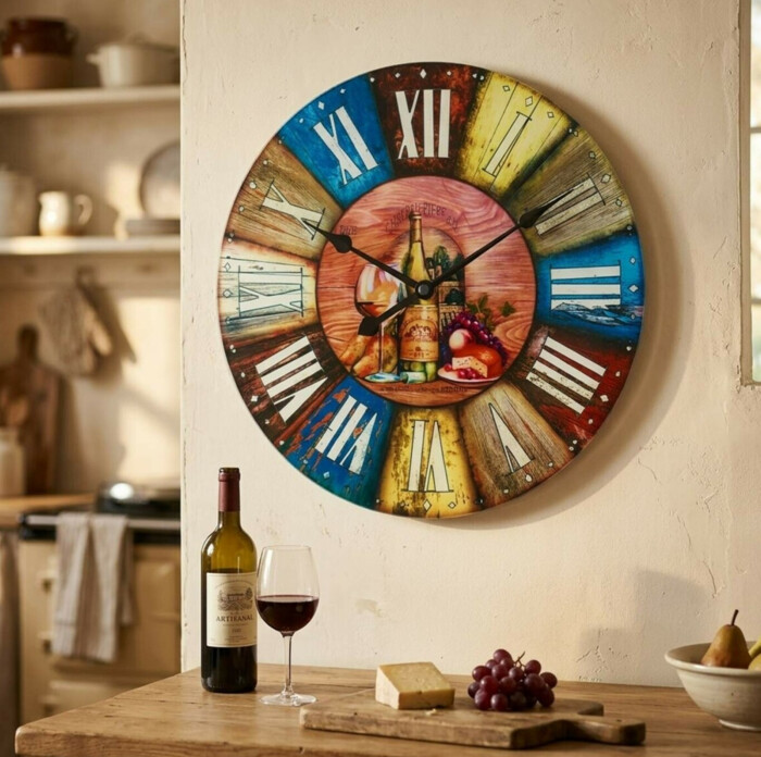 Pendule murale ronde color&eacute;e chiffres romains_lifestyle
