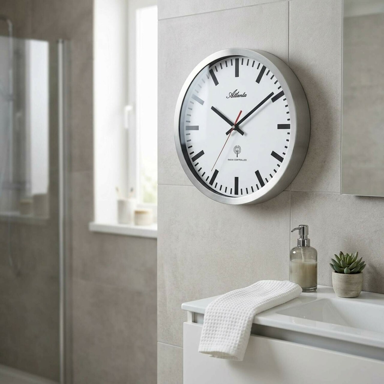 Horloge murale radio-pilot&eacute;e en m&eacute;tal gris_lifestyle