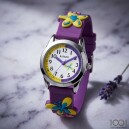 Montre enfant fille violette fleurs papillon Bayard_details