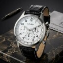 Montre chronom&egrave;tre Bayard ronde argent&eacute;e bracelet cuir noir avec date_details