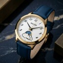 Montre femme Bayard ronde dor&eacute;e affichage de la Lune et du Soleil_bleu marine details