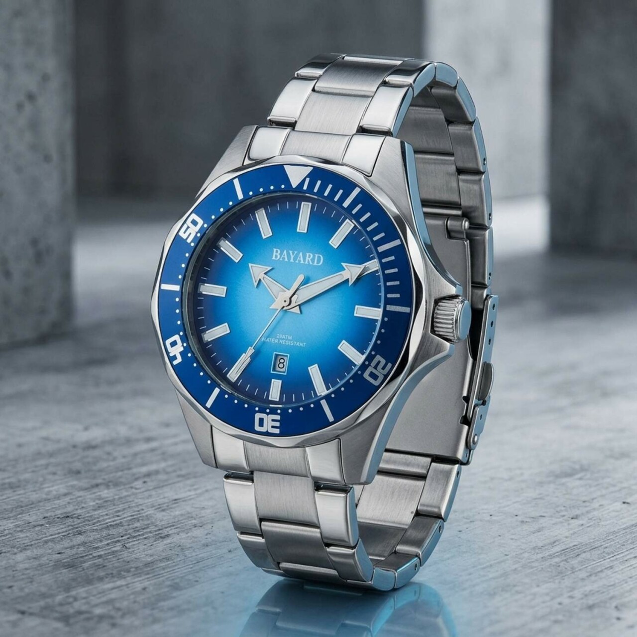 Montre Bayard sportswear en acier cadran bleu avec date
