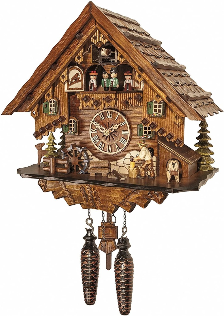 Horloge coucou musical &agrave; piles b&ucirc;cheron et danseurs 34 cm