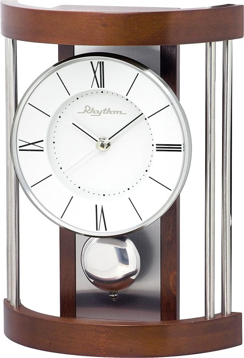 Pendule &agrave; poser en bois colonnes m&eacute;tal