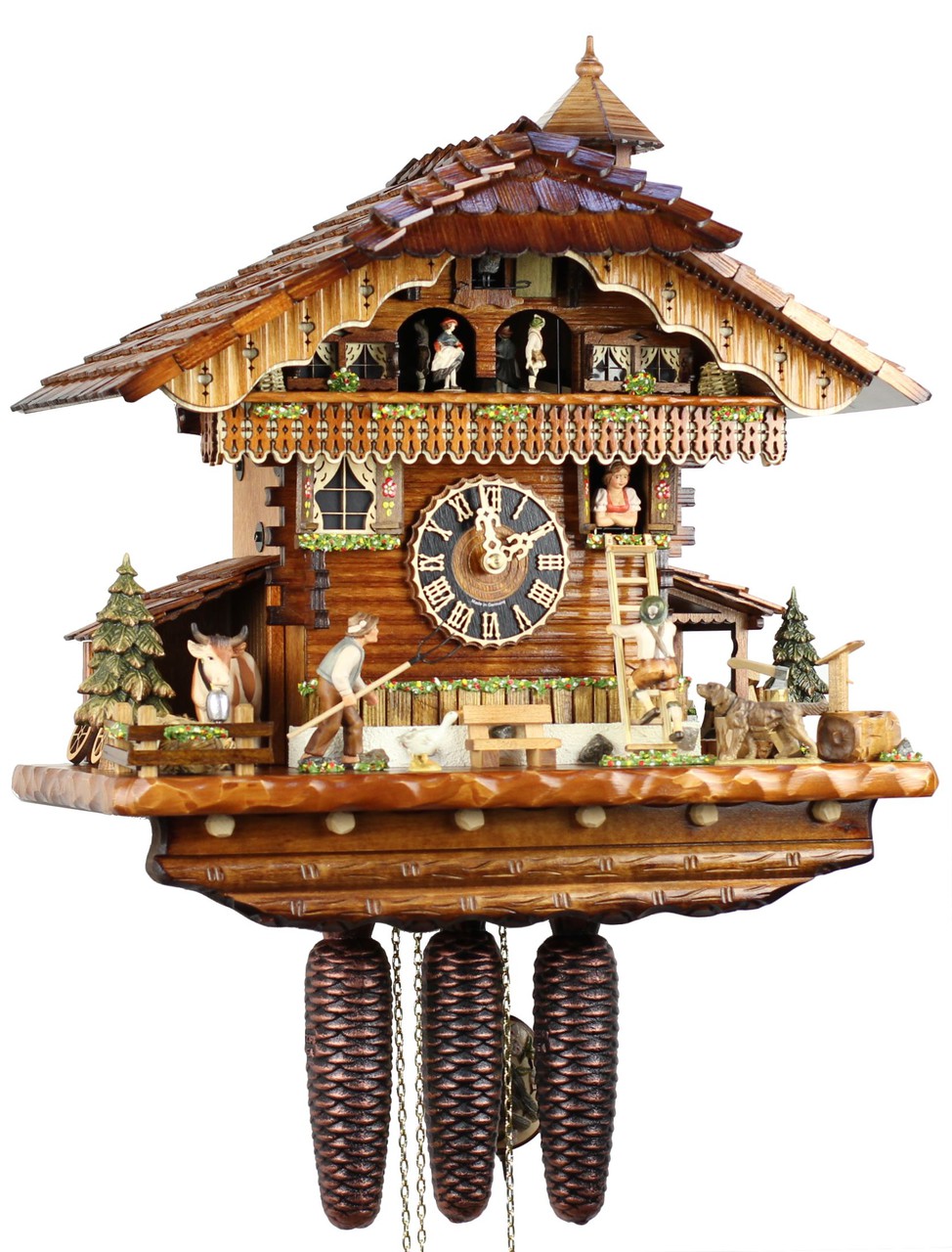 Horloge coucou chalet 8 jours musical femme &agrave; la fen&ecirc;tre