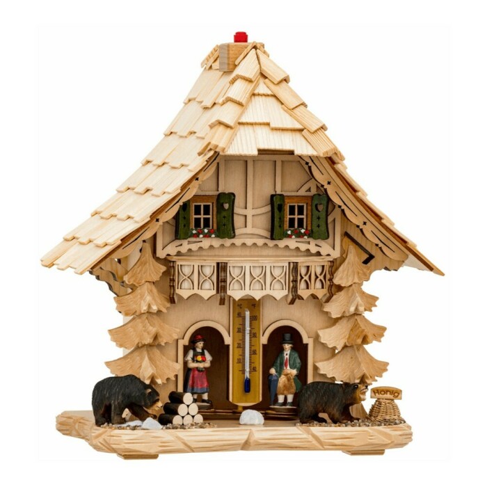 Chalet m&eacute;t&eacute;o en bois naturel thermom&egrave;tre hauteur 28 cm