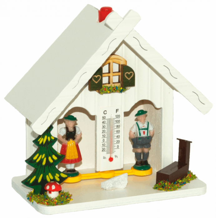 Chalet m&eacute;t&eacute;o thermom&egrave;tre blanc hauteur 14 cm