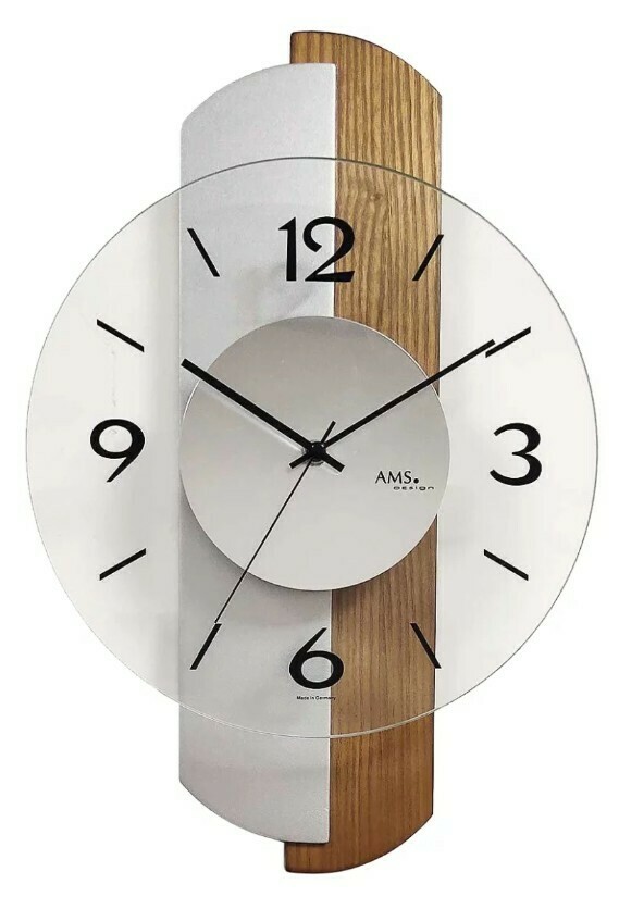 Horloge murale moderne en bois naturel et bois gris