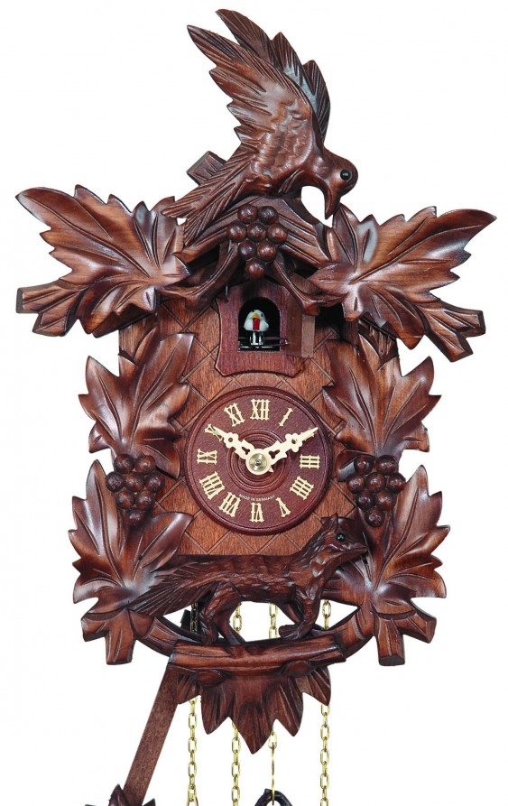 Horloge coucou en bois oiseau grappes de raisin