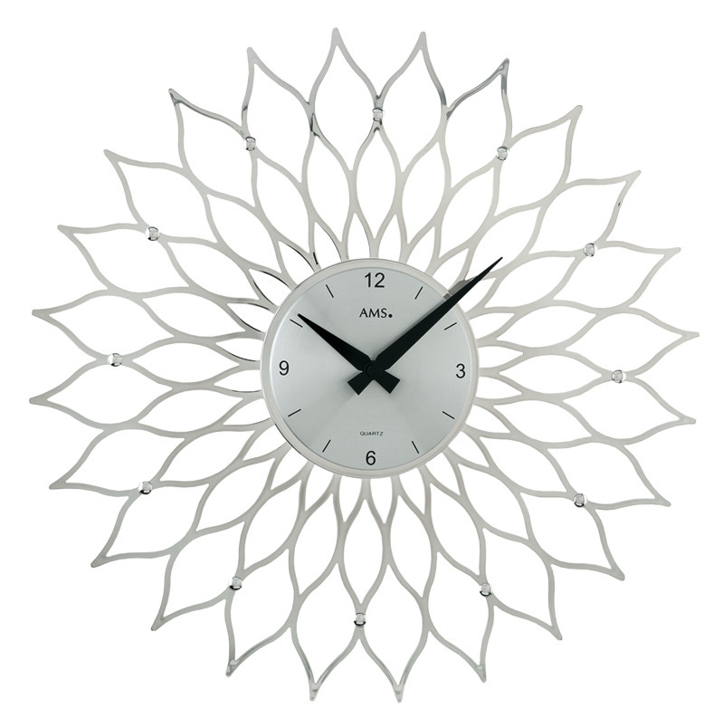 Horloge murale &agrave; quartz moderne fleur argent&eacute;e