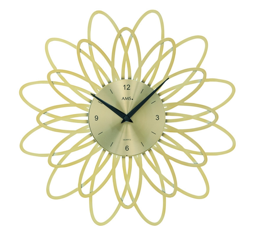 Horloge murale &agrave; quartz moderne fleur dor&eacute;e