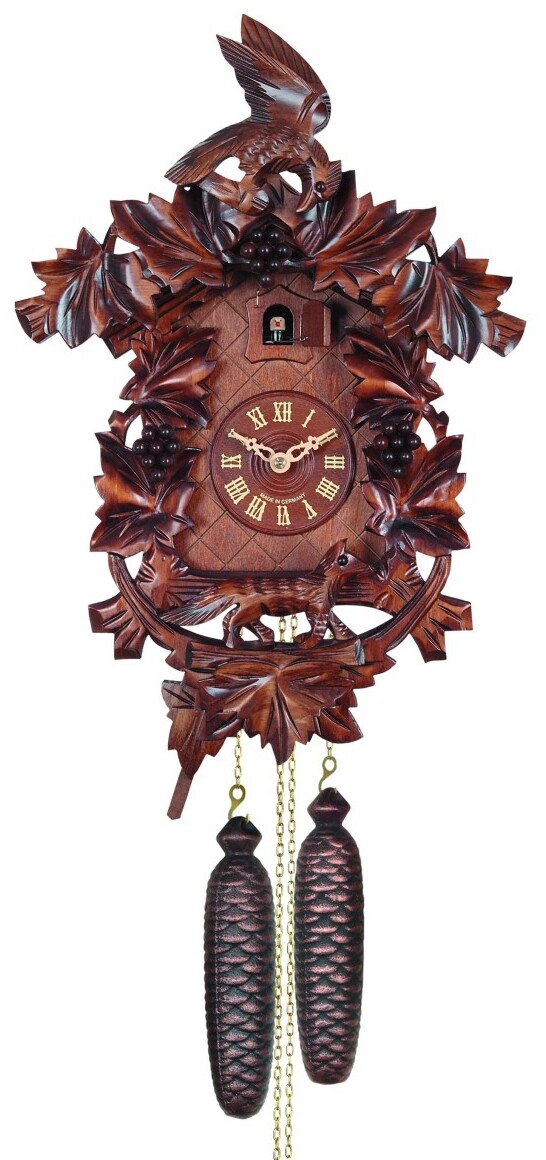 Horloge coucou &agrave; piles traditionnelle grappes de raisin gros plan
