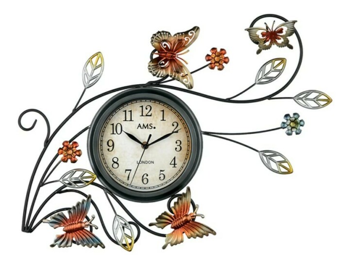 Horloge murale décorative en métal papillons