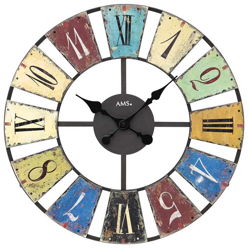 Horloge murale design grand diam&egrave;tre index Vintage et color&eacute;s