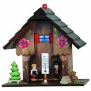 Chalet m&eacute;t&eacute;o thermom&egrave;tre personnages en bois 17 cm