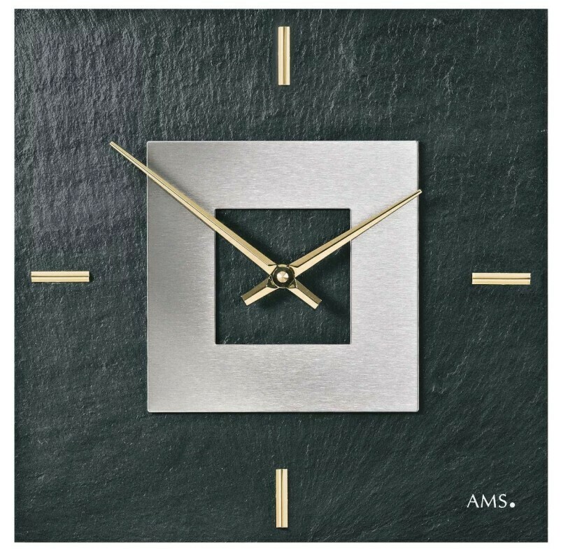 Horloge murale carr&eacute;e noire en ardoise
