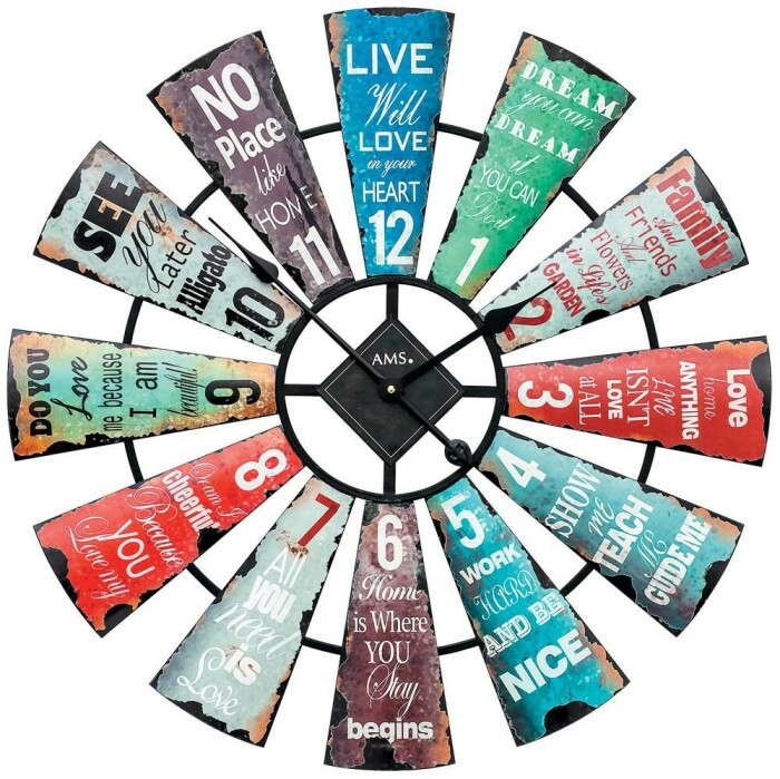 Horloge murale en métal multicolore style vintage