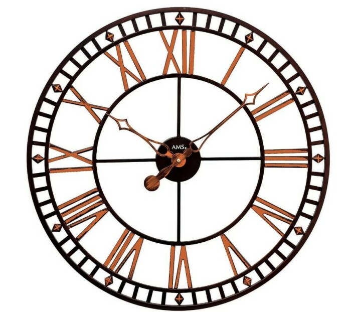 Horloge murale ronde cuivrée métal déco chiffres romains