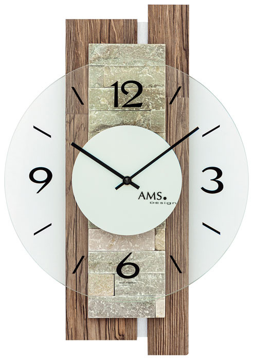 Horloge murale design en bois de noyer et pierres naturelles