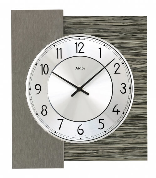Horloge murale moderne rectangulaire en aluminium et bois gris