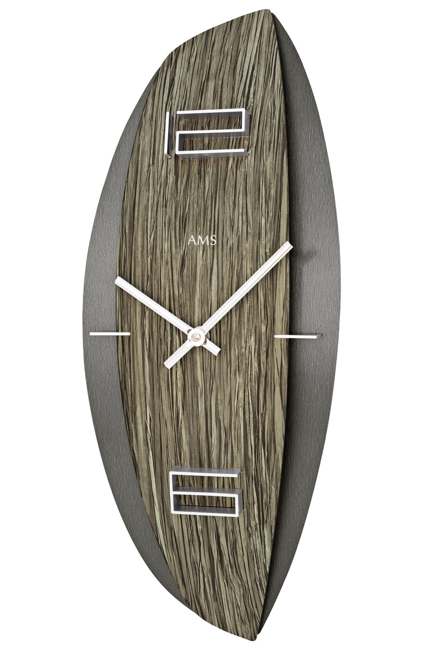 Horloge murale &agrave; quartz en bois stri&eacute;