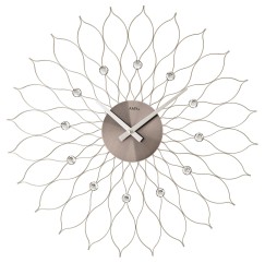 Pendule murale argentée à quartz "Fleur de métal"