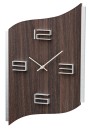 Pendule murale moderne en bois vein&eacute; fonc&eacute; et aluminium