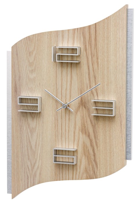 Pendule murale moderne en bois veiné clair et aluminium