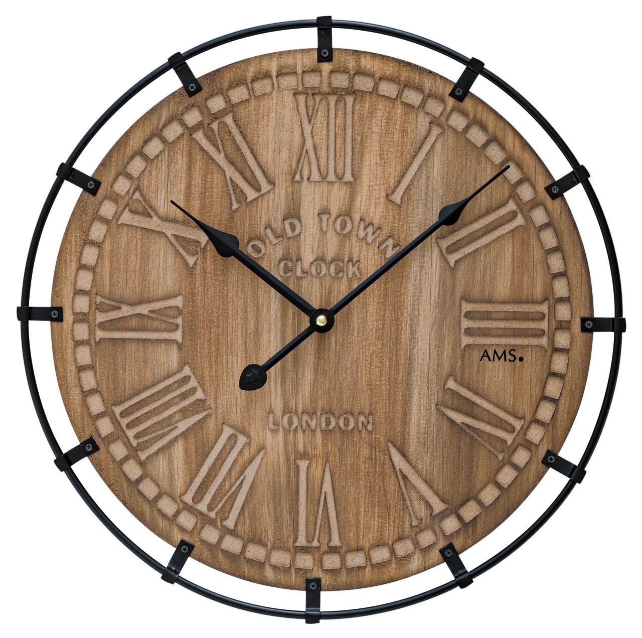 Horloge murale en bois chiffres sculpt&eacute;s