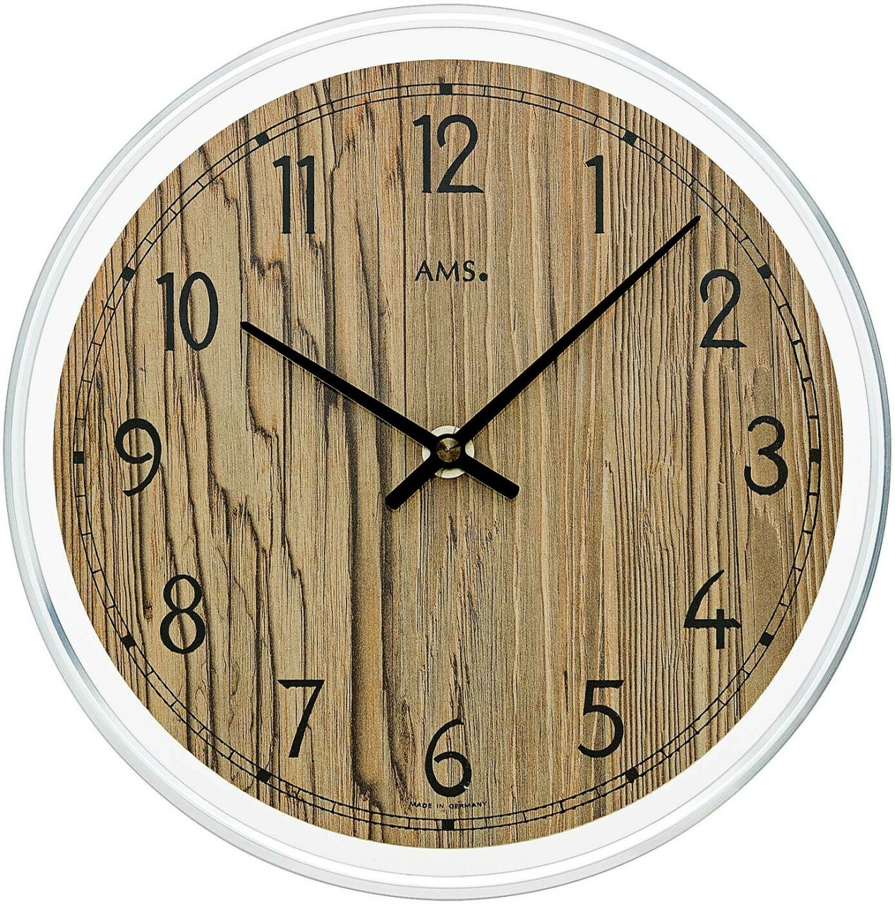 Horloge murale ronde en bois de noyer et verre