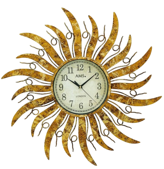 Pendule murale en métal Soleil doré