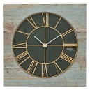 Horloge murale carr&eacute;e en bois chiffres romains coloris bleu