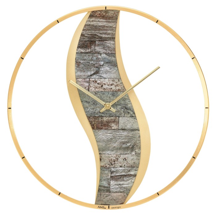 Horloge murale design dorée en pierres