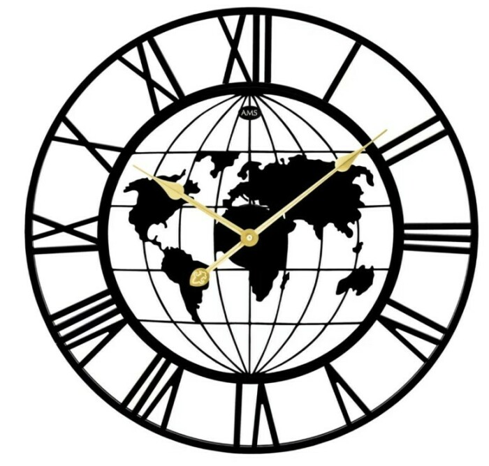 Horloge murale ronde noire carte du monde