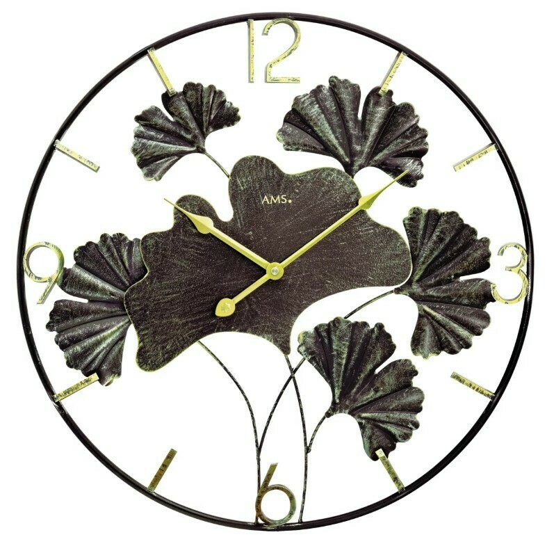 Pendule murale en m&eacute;tal grandes fleurs marron