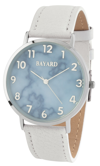 Montre à quartz dame blanche cadran bleu glacier Bayard