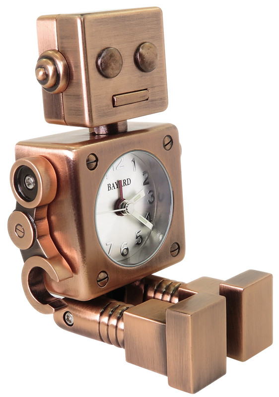 R&eacute;veil enfant robot bronze en m&eacute;tal Bayard