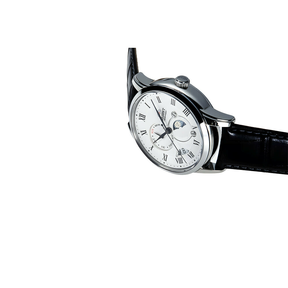 Montre automatique Orient phase de lune cadran blanc homme RA-AK0008S 3 quarts