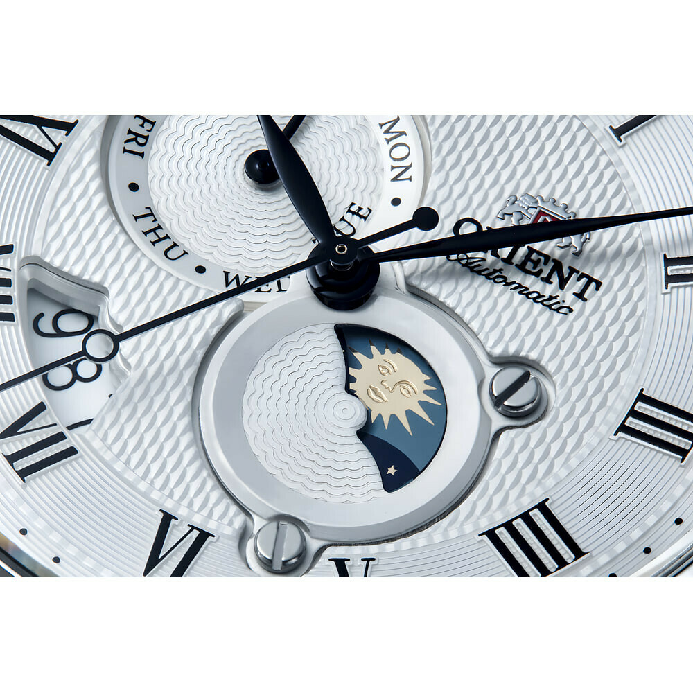 Montre automatique Orient phase de lune cadran blanc homme RA-AK0008S zoom 2
