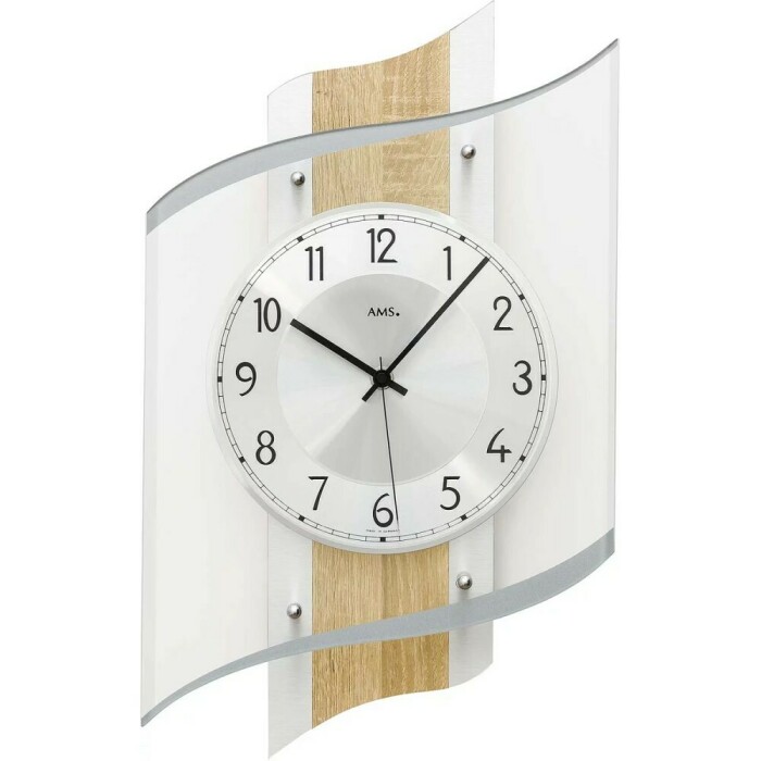 Horloge murale moderne radio-pilot&eacute;e en verre, aluminium et bois de Sonoma