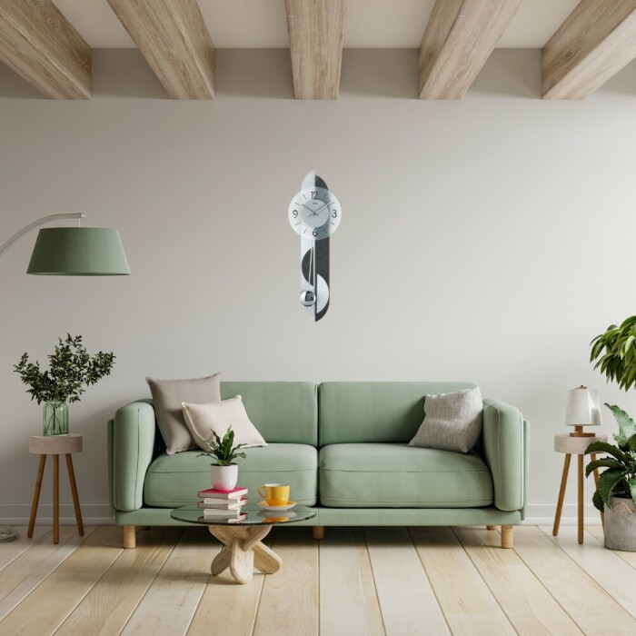 Horloge murale à balancier en bois de Sonoma et aluminium