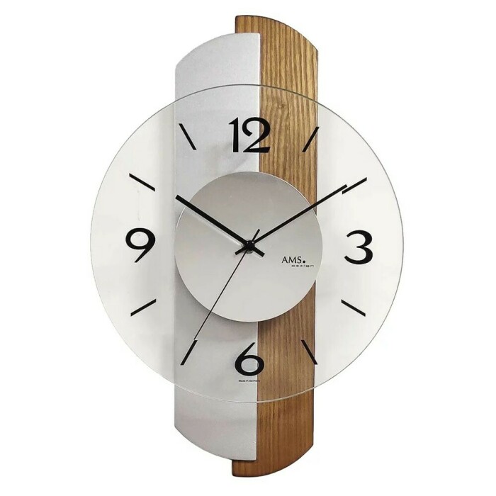 Horloge murale moderne en bois naturel et bois gris