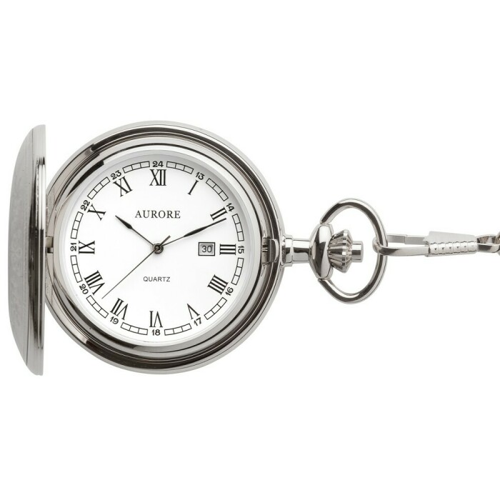 Montre gousset argent&eacute;e avec date chiffres romains
