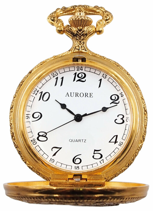 Montre gousset dorée à piles motifs