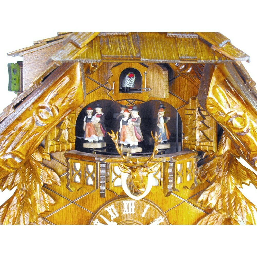 Horloge coucou 8 jours de la For&ecirc;t-Noire chalet chasseur avec aigle 50 cm d&eacute;tails danseurs